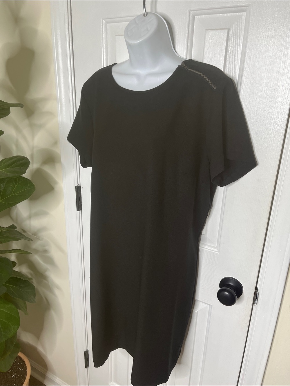 Banana Republic Black Short Sleeve Shift Dress Back Pleats Size Large